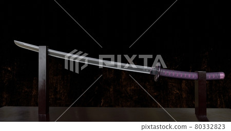 Katana on a wooden stand 3d-rendered illustration 80332823