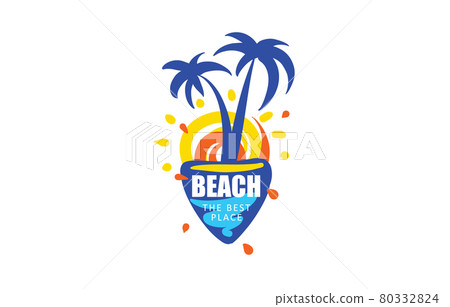 Vector icon for the beach with the image of a palm tree and the sea Vector icon for the beach with the image of a palm tree and the sea 80332824