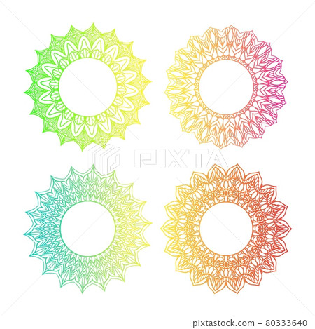 Set of frame gradient mandalas on white background. Green, blue, yellow, red color. Set of frame gradient mandalas on white background. Green, blue, yellow, red color. 80333640