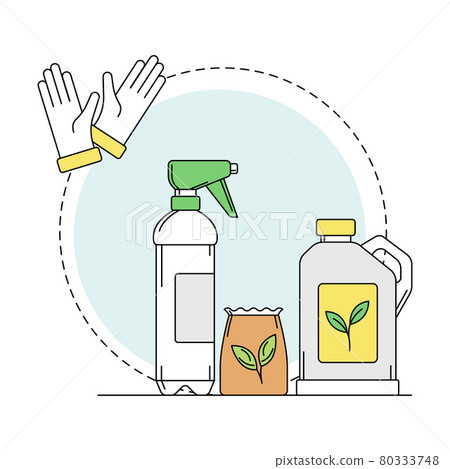 Gardening and Horticulture as Plant Cultivation with Fertilizer and Enrichment in Bottle for Organic Product Growing Line Round Vector Composition 80333748