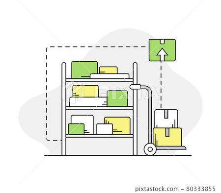 Furniture Items Rested on Rack Shelf in Warehouse Line Vector Illustration Furniture Items Rested on Rack Shelf in Warehouse Line Vector Illustration 80333855