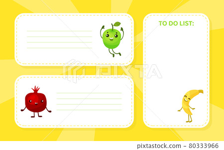 Lined Note and To Do List Card with Funny Humanized Fruit Vector Template Lined Note and To Do List Card with Funny Humanized Fruit Vector Template 80333966