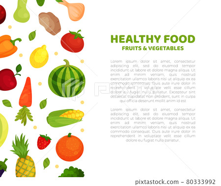 Fresh Healthy Food with Fruit and Vegetable as Agricultural Crops from Local Garden Vector Page Template Fresh Healthy Food with Fruit and Vegetable as Agricultural Crops from Local Garden Vector Page Template 80333992