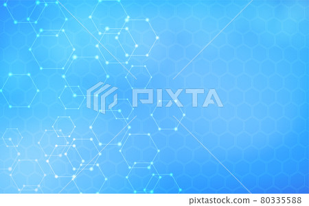 網絡圖像中具有一系列六邊形的抽象材料，藍色漸變背景 80335588
