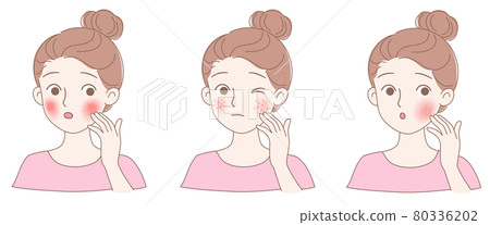 Three types of facial skin problems: allergies, itchy skin, acne and dry skin 80336202