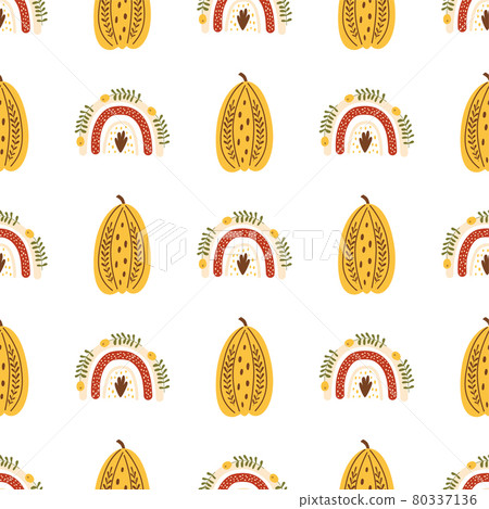 Autumn rainbow pumpkin pattern Cute autumn seamless background. Thanksgiving pumpkin print. Fall rainbow, harvest Autumn rainbow pumpkin pattern Cute autumn seamless background. Thanksgiving pumpkin print. Fall rainbow, harvest 80337136