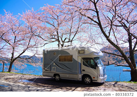 琵琶湖北端的海津大崎露營車賞櫻花 80338372