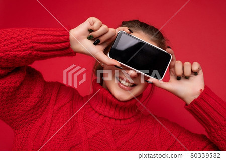 Photo of beautiful smiling young woman good looking wearing casual stylish outfit standing isolated Photo of beautiful smiling young woman good looking wearing casual stylish outfit standing isolated 80339582
