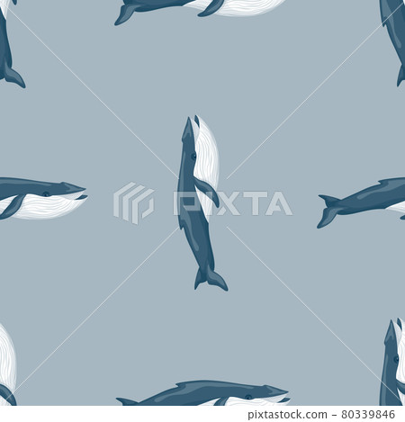 Seamless pattern Blue whale on gray background. Template cartoon character of ocean for fabric. 80339846