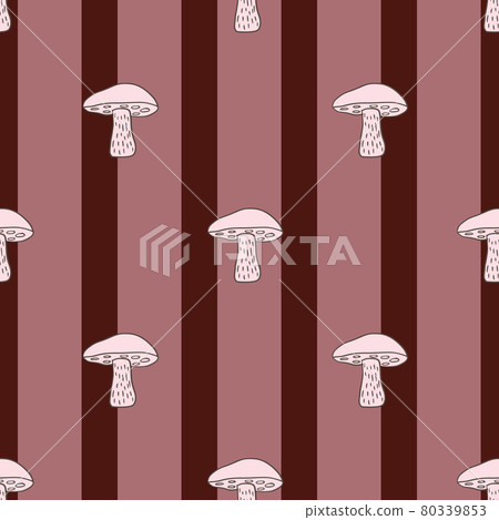 Leccinum scabrum mushroom seamless pattern in hand drawn abstract style. Maroon and pink striped background. Leccinum scabrum mushroom seamless pattern in hand drawn abstract style. Maroon and pink striped background. 80339853