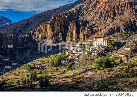 Dhankar gompa monastery and Dhankar village, Spiti valley, Himachal Pradesh, India 80340033