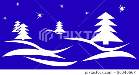 Winter application of white Christmas trees of snowdrifts and stars on a blue background. Winter application of white Christmas trees of snowdrifts and stars on a blue background. 80340667