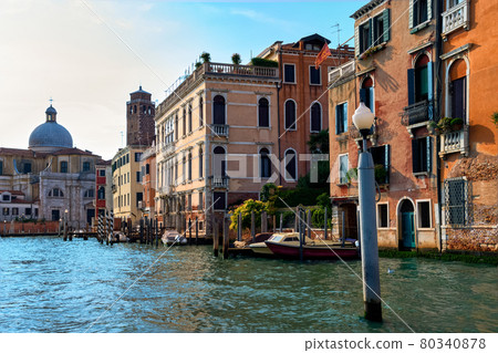 Beautiful view of Grand Canal and church of St Jerome or San Geremia, Venice, Italy. Famous city, romantic charm, day, sunshine, blue sky Beautiful view of Grand Canal and church of St Jerome or San Geremia, Venice, Italy. Famous city, romantic charm, day, sunshine, blue sky 80340878