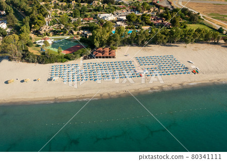 Aerial panorama of the Calabrian coast and green see 80341111