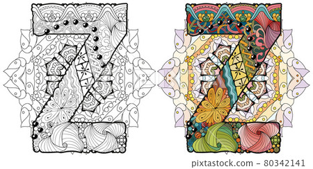 Mandala with letter Z. Vector decorative zentangle object Mandala with letter Z. Vector decorative zentangle object 80342141