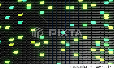 3d render. 3d abstract simple geometric background with green yellow rectangles on plane with flashing multicolor neon light. Creative simple motion design background with 3d objects 3d render. 3d abstract simple geometric background with green yellow rectangles on plane with flashing multicolor neon light. Creative simple motion design background with 3d objects 80342917