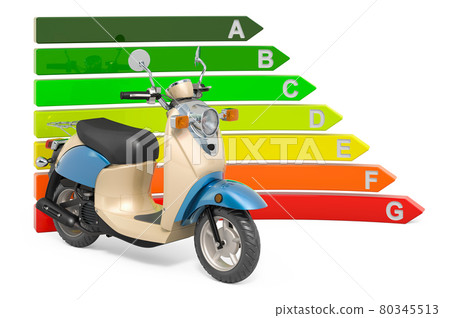 Motor scooter with energy efficiency chart, 3D rendering 80345513