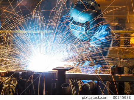 Industrial steel welder in factory 80345988