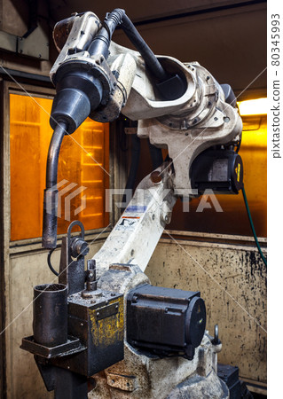 Welding robots movement in a car factory 80345993