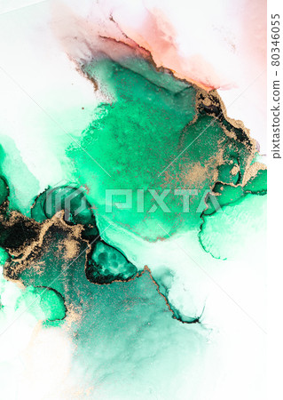 Green gold abstract background of marble liquid ink art painting on paper . 80346055