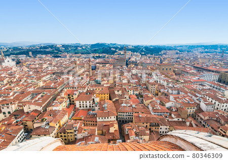 The streets of the old town seen from the Duomo of Florence The streets of the old town seen from the Duomo of Florence 80346309