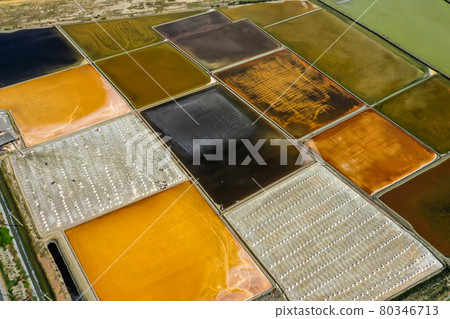 Phetchaburi Salt flats Naklua, farms and farmers collecting salt in Phetchaburi, Thailand 80346713