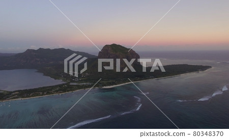 Mauritius aerial view with Le Morne Brabant mountain and ocean Mauritius aerial view with Le Morne Brabant mountain and ocean 80348370