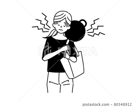 A woman holding a bag and straining her shoulders-black A woman holding a bag and straining her shoulders-black 80348912