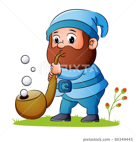 The dwarf is blowing the cigar and making a lot of bubble  80349443