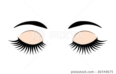 Closed eyes with long eyelashes and eyebrows. Eye flat icon isolated on white. Vector illustration for beauty salons, makeup and brow artists, eyelash extension service, etc. Closed eyes with long eyelashes and eyebrows. Eye flat icon isolated on white. Vector illustration for beauty salons, makeup and brow artists, eyelash extension service, etc. 80349675