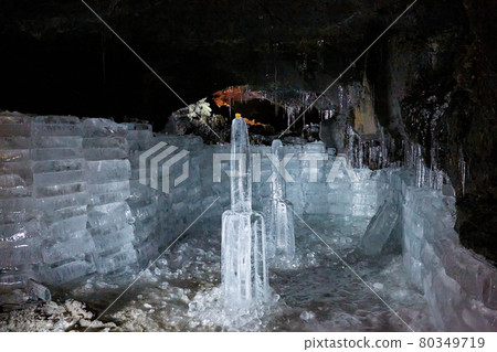 Fugaku Wind Cave Illuminated icicles Fujikawaguchiko Town, Yamanashi Prefecture Fugaku Wind Cave Illuminated icicles Fujikawaguchiko Town, Yamanashi Prefecture 80349719