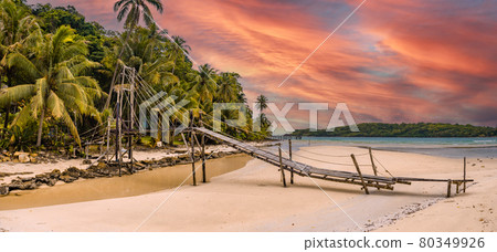 Wooden bridge at Bang Bao beach in Koh Kood island, Trat, Thailand Wooden bridge at Bang Bao beach in Koh Kood island, Trat, Thailand 80349926