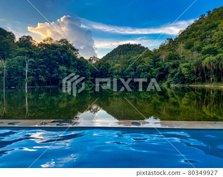 Sunset on Kanchanaburi River Khwae Yai or Kwai in Thailand Sunset on Kanchanaburi River Khwae Yai or Kwai in Thailand 80349927