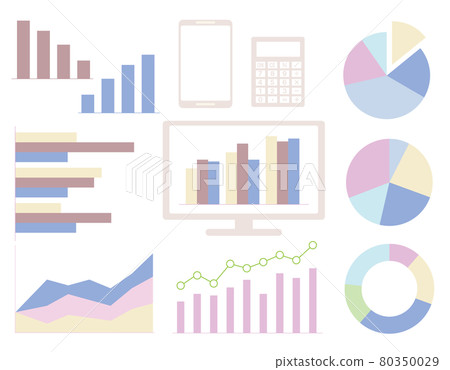 Graphs / Mathematics 01_04 (Set of various graphs / IT equipment / smartphones / PCs) 80350029