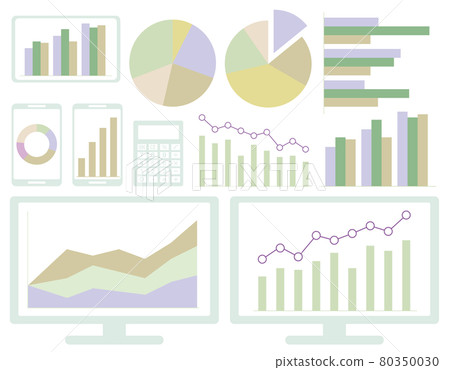 Graphs / Mathematics 01_05 (Set of various graphs / IT equipment / smartphones / PCs) 80350030