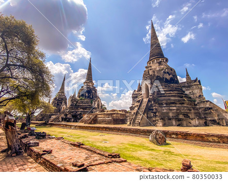 Wat Phra Si Sanphet in Phra Nakhon Si Ayutthaya, Historic City of Ayutthaya, empty during covid 80350033