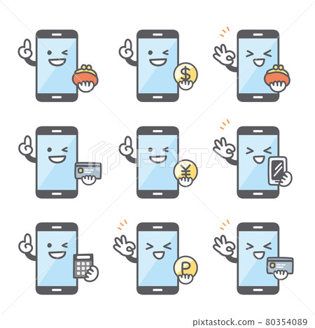 Facial expression set about money of smartphone character Facial expression set about money of smartphone character 80354089