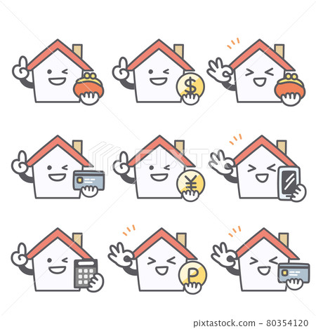 面部表情設置關於房子字符的金錢 面部表情設置關於房子字符的金錢 80354120