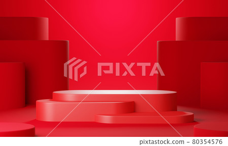 Red geometric product display stage or blank podium pedestal background 3d rendering Red geometric product display stage or blank podium pedestal background 3d rendering 80354576