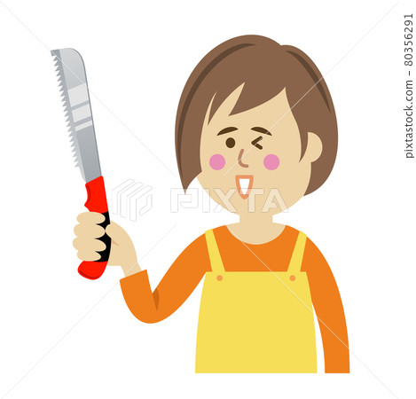 Illustration image of a housewife using a saw 80356291
