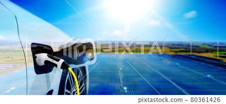EV charging station for electric car in concept of green sustainable energy EV charging station for electric car in concept of green sustainable energy 80361426