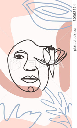 Woman Face With Flowers One Line Drawing Half Stock Illustration