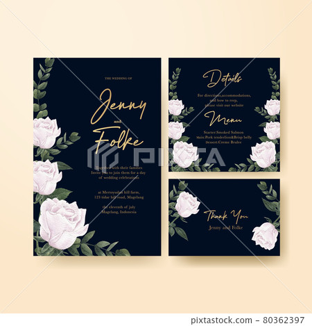 Wedding card template with muave red floral concept,waterolor style 80362397