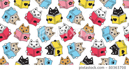 cat seamless pattern kitten vector calico reading book pet repeat background scarf isolated cartoon doodle animal tile wallpaper illustration design 80363708