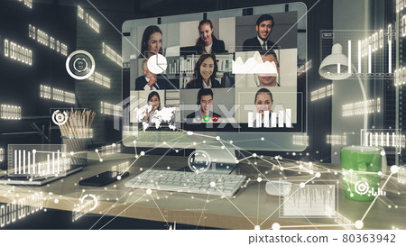Creative visual of business people in a corporate staff meeting on video call Creative visual of business people in a corporate staff meeting on video call 80363942