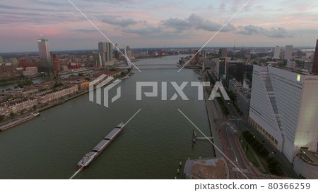 Rotterdam cityscape with Erasmus Bridge, aerial 80366259