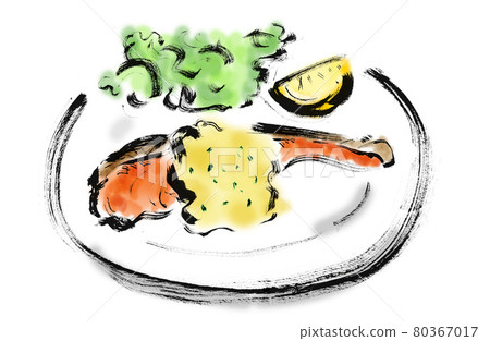 [Salmon Meuniere] Hand-painted brush illustration material 80367017