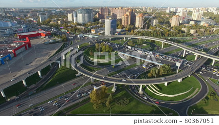 Aerial shot of Moscow cityscape with busy interchanges, Russia Aerial shot of Moscow cityscape with busy interchanges, Russia 80367051