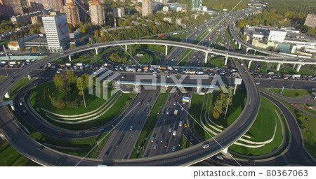 Flying over busy intersections in Moscow, Russia Flying over busy intersections in Moscow, Russia 80367063