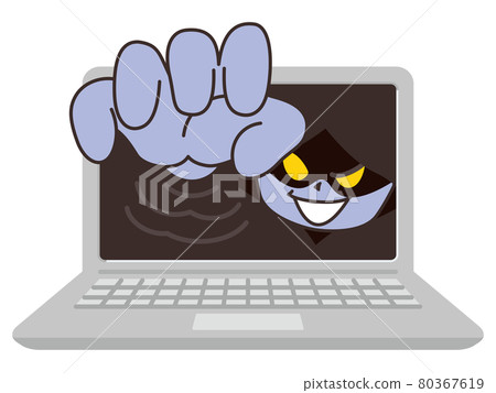 Scammer's hand popping out of a laptop Scammer's hand popping out of a laptop 80367619